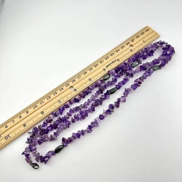 Tumbled Amethyst Necklace Single Strand Sterling Silver Beads 38" L Purple VTG - Picture 9 of 12